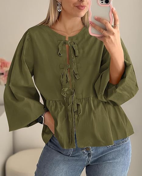 Women Fall Casual Lace-Up Top Lace-Up Shirt 15