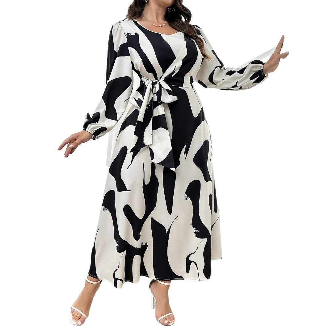 Plus Size Spring/Summer Short Sleeve Print Slim Waist Fashion Dress 6