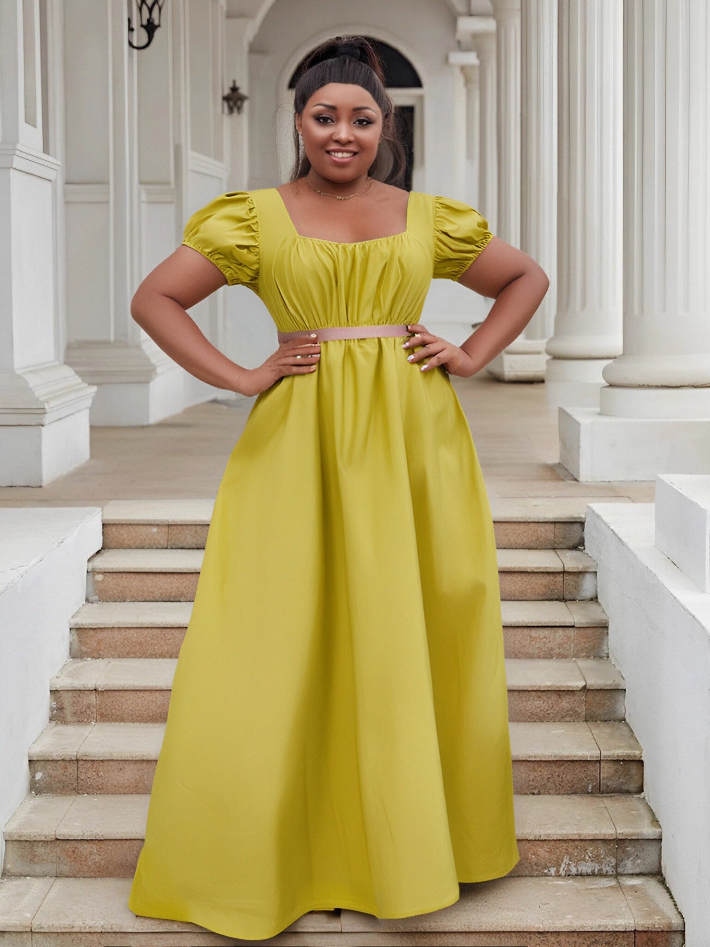 Puff Sleeve High Waist Ball Dress Elegant Plus Size Evening Gown 6