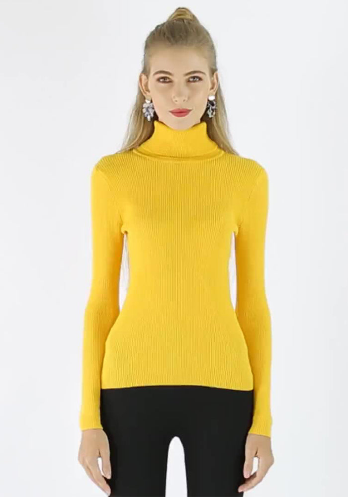 Women's Solid Color Basic Shirt Autumn Knitting Shirt Turtleneck Plus Size Sweater