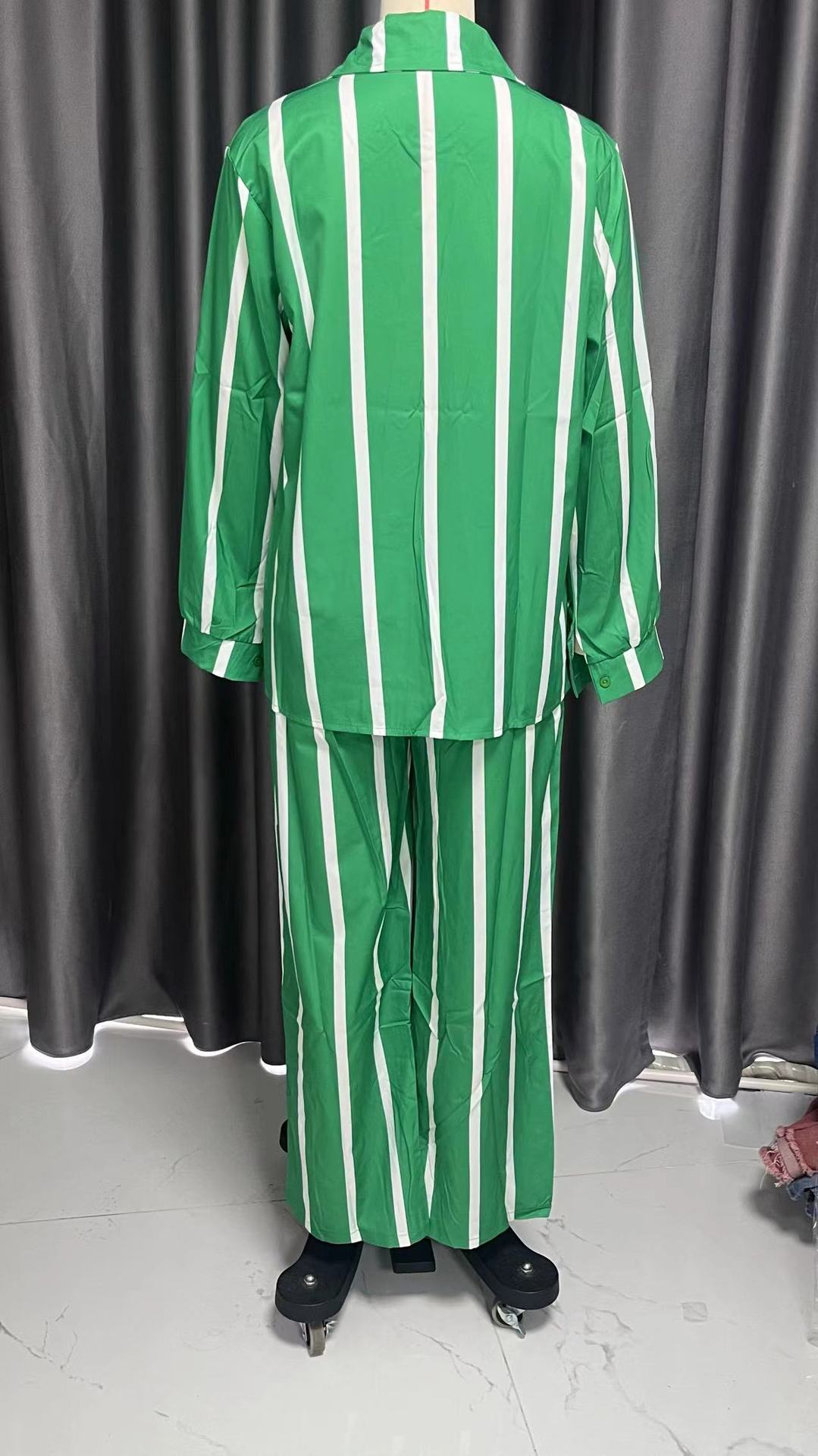 Women Casual Striped Long Sleeve Top and Pant Two Piece Set 13