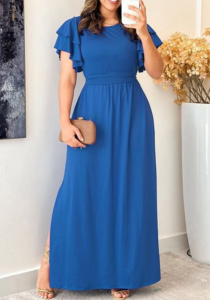 Summer Plus Size Women’s Solid Color Casual Slit Elegant Dress