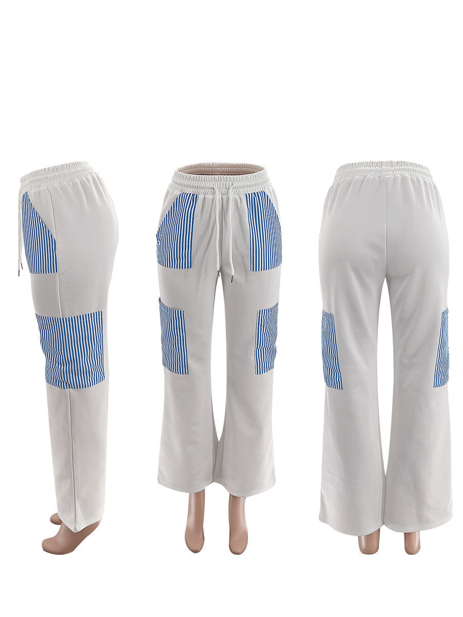 Women Casual striped color-blocked long-sleeved shirt and trousers two-piece set 16