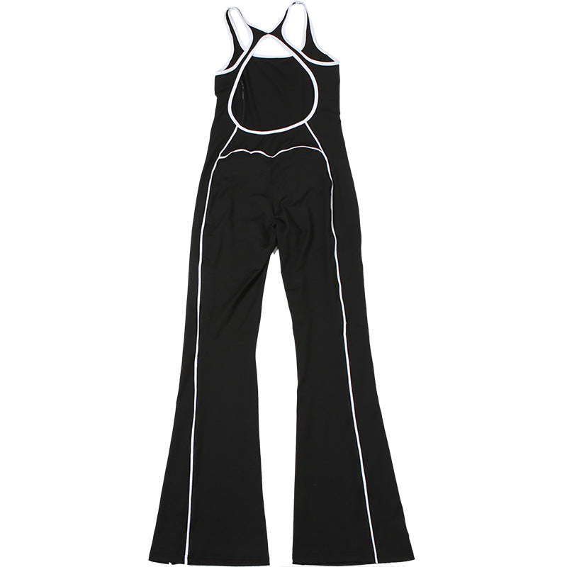 Summer Fashion Low Back Tight Fitting Contrast Color Slim Butt Lift Yoga Casual Jumpsuit for Women 17