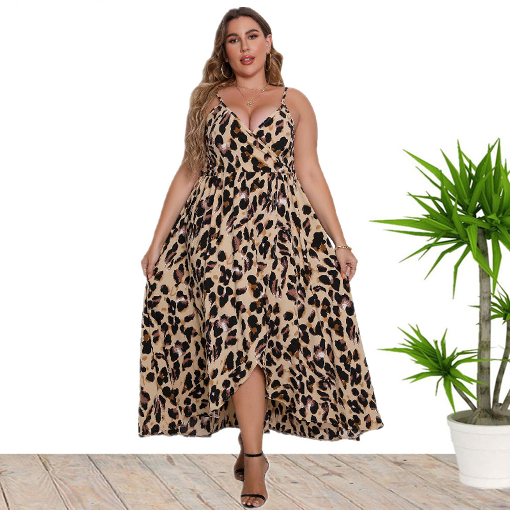 Plus Size Women'S Summer Sexy V-Neck Straps Leopard Casual Maxi Dress 7