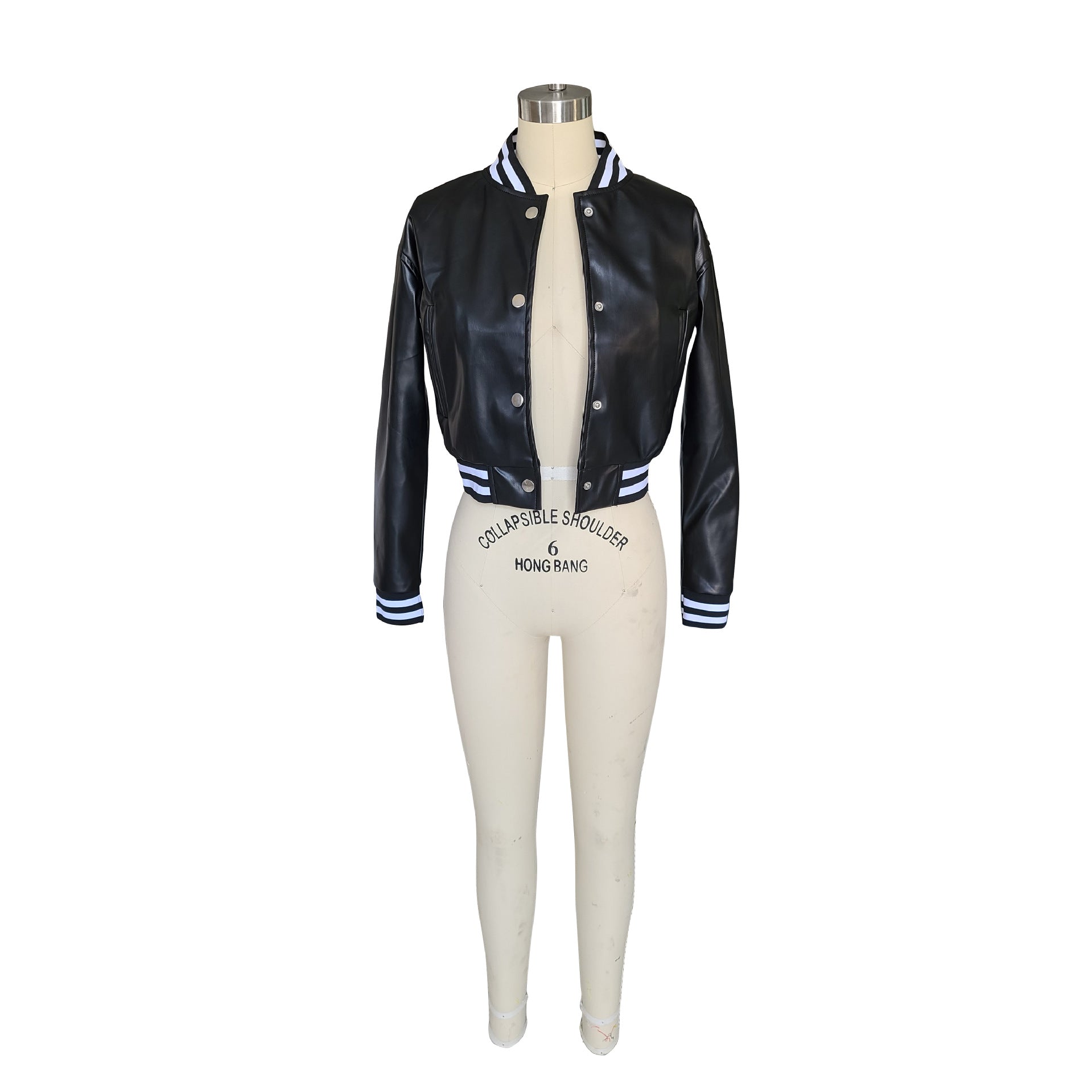 Women's pu Leather Jacket Baseball Jacket Long Sleeve Autumn Winter 13
