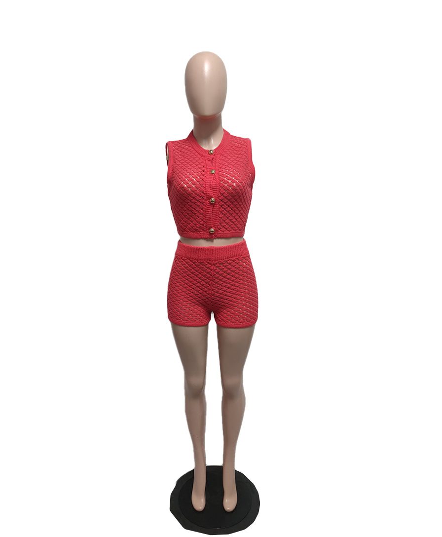 women's fashion solid color Sleeveless Knitting Two Piece Shorts Set for women 6