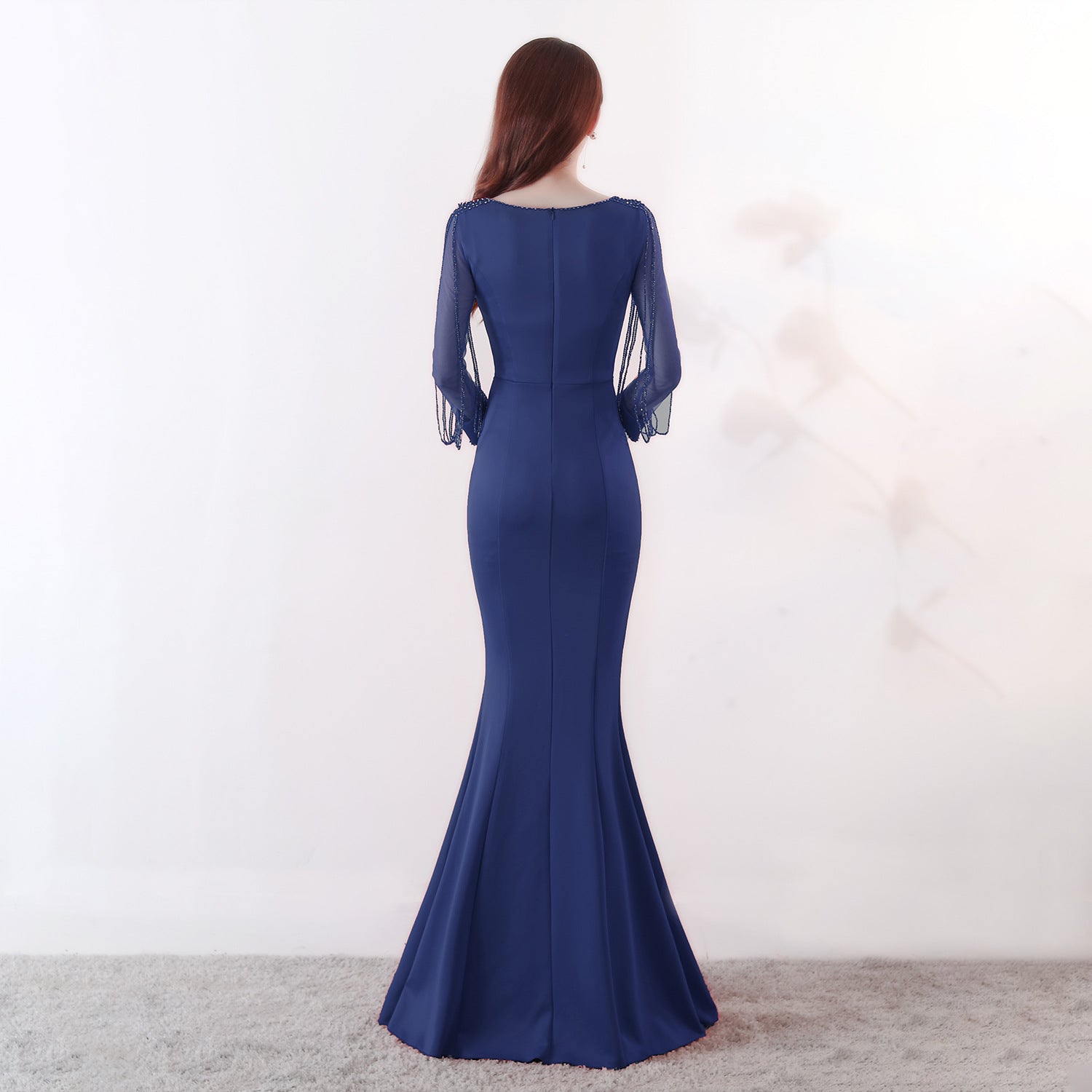 Bridal toast autumn long-sleeved rhinestone chain mermaid long evening dress 9