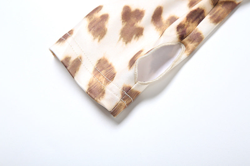 Spring and Summer Sexy Crop Slim Hooded Leopard Print Top and High Waist Shorts Two Piece Set 10