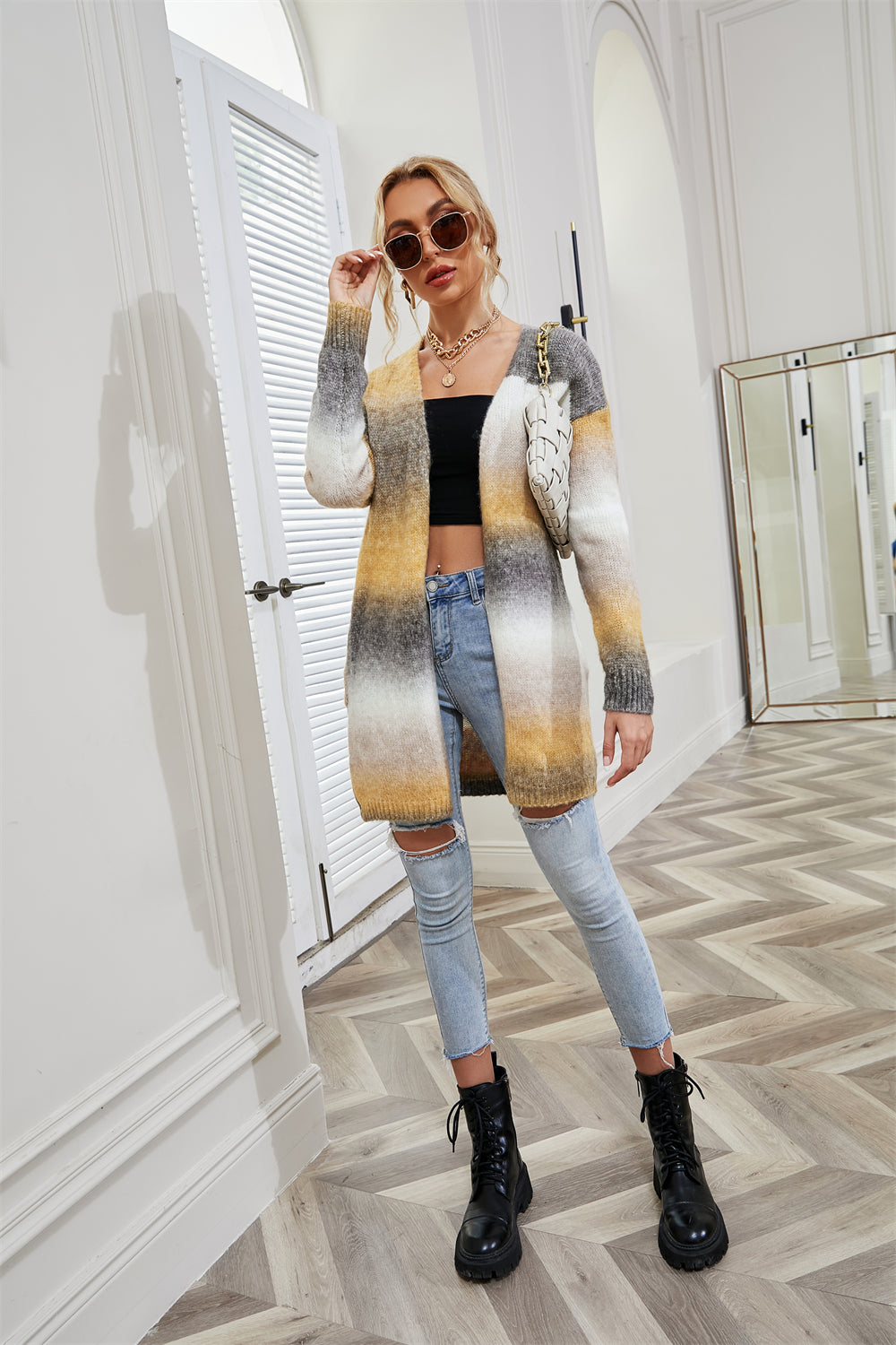 Winter Sweater Rainbow Tie Dye Plus Size Cardigan Women's Knitting Shirt Jacket 41