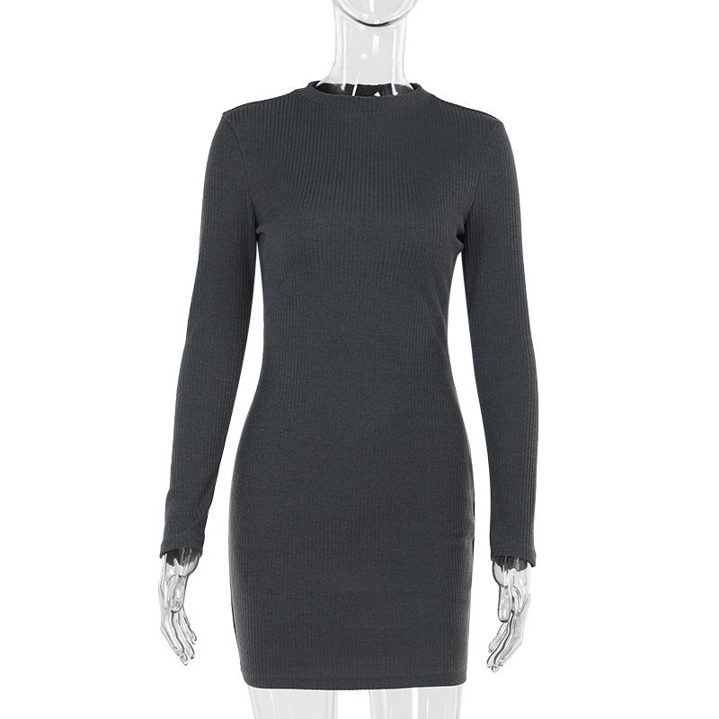 Women Elegant knitting long-sleeved Solid Bodycon dress 8