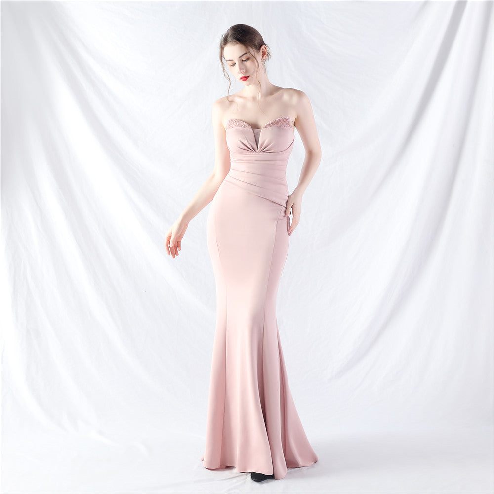 Women Satin Beaded Evening Dress 7