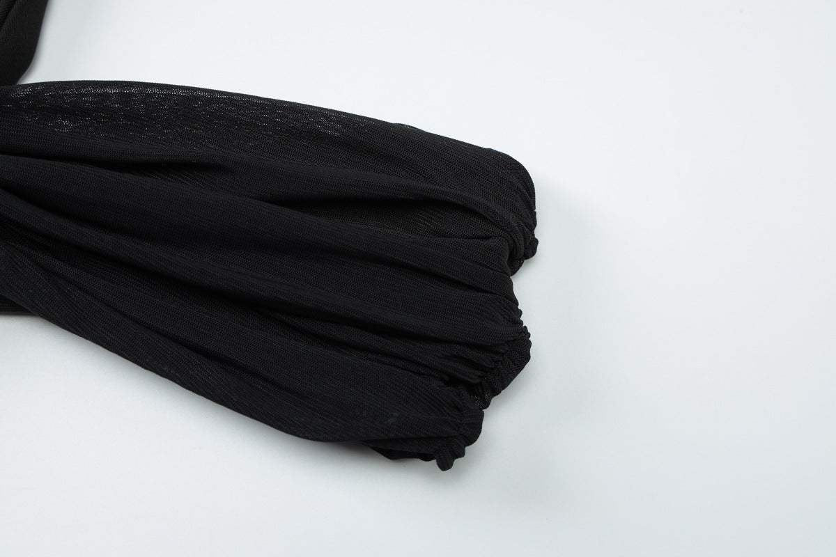 Women's Summer Off-Shoulder Halter Neck Tie Mesh Patchwork Solid Long Dress 13