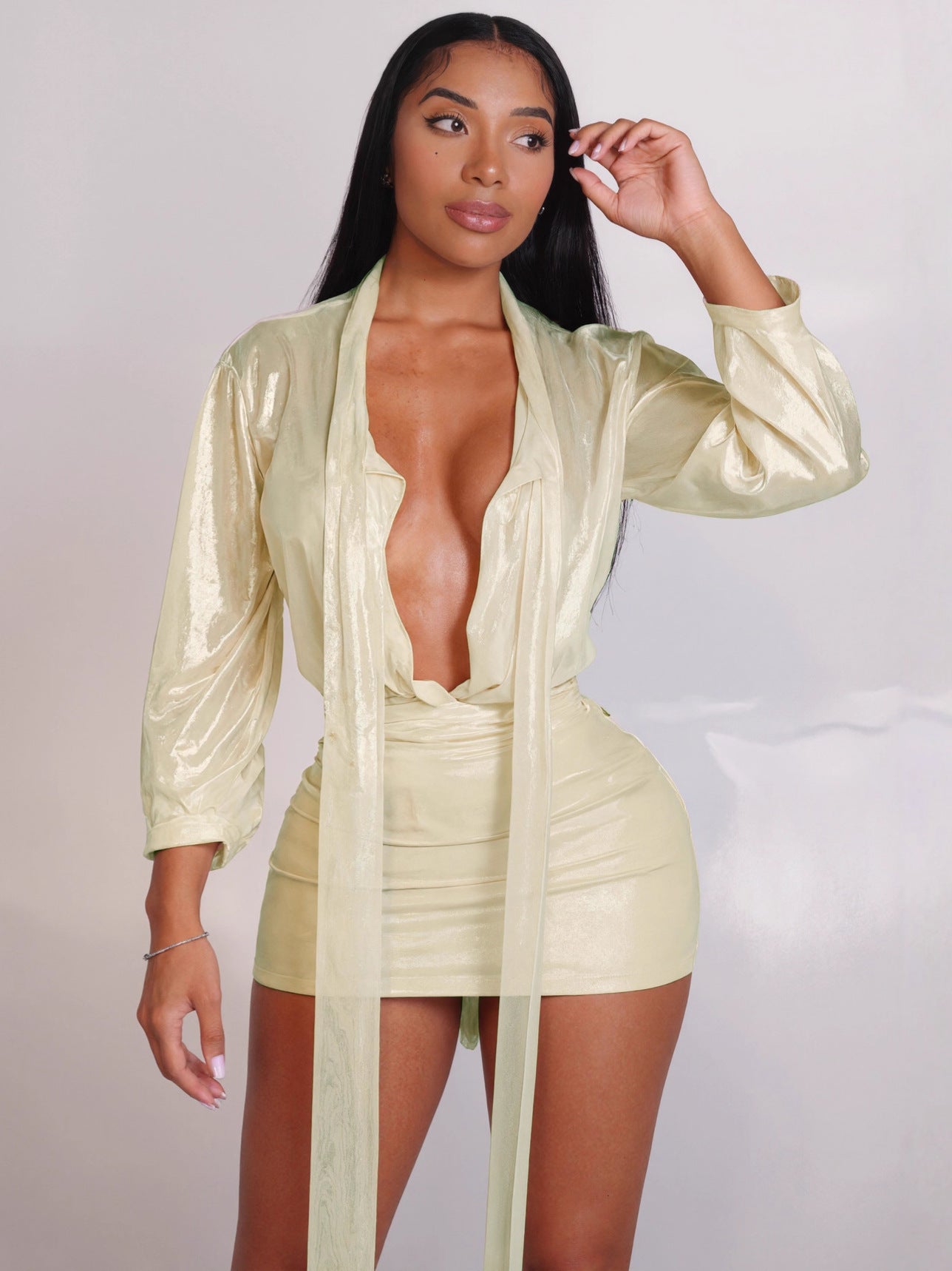 Women Fall V-Neck Ribbed Sexy Dress 4