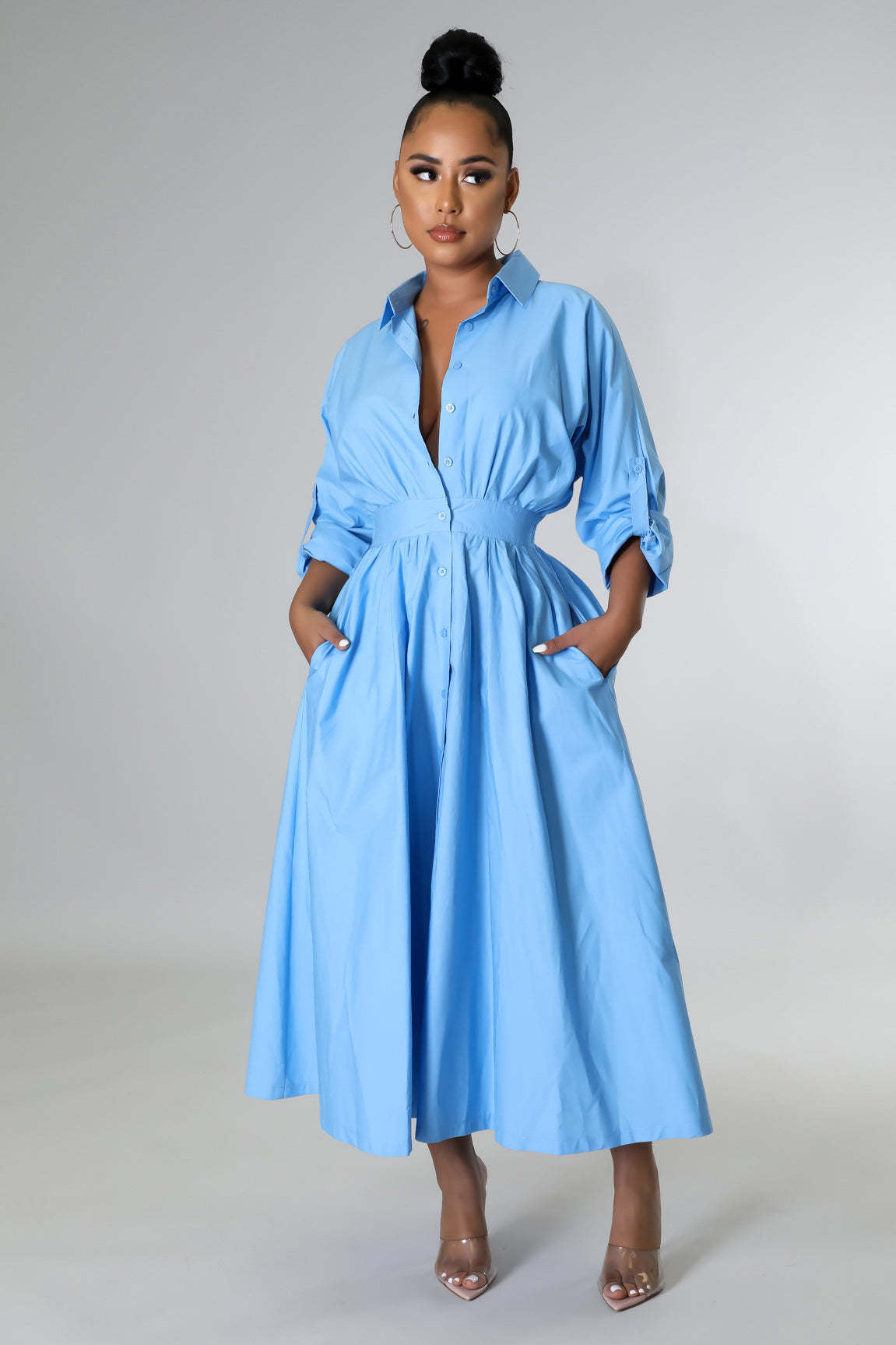 Women'S Dress Fashion Shirt Dress Tunic Loose Long Sleeve Long Dress