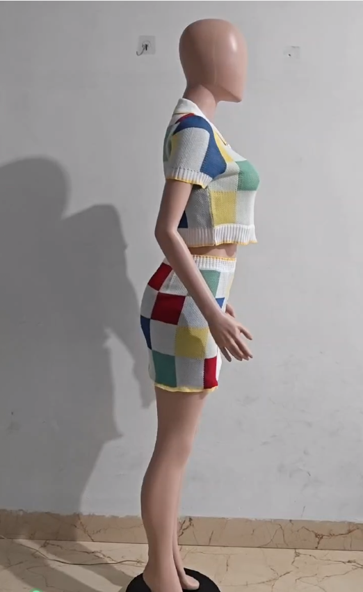 Women Contrast Color Top and Sexy Skirt Two-piece Set 7