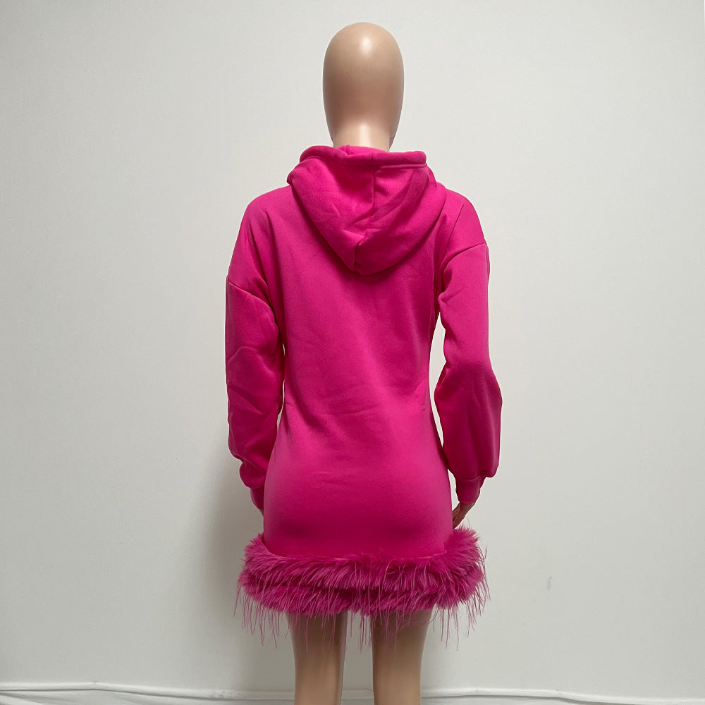 Women Hooded Feather Dress 11