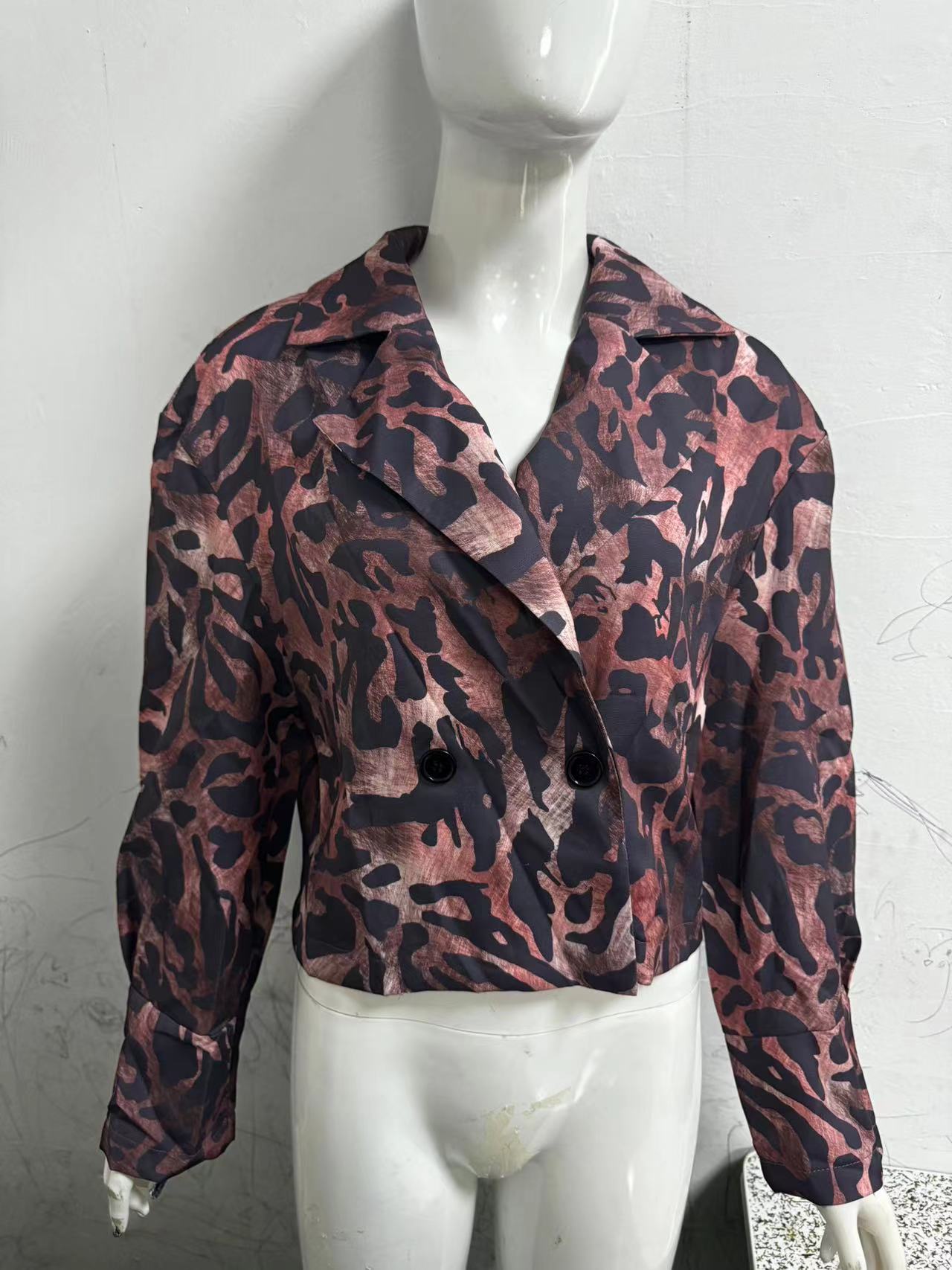 Women Long Sleeve Crop Leopard Blazer Jacket 11