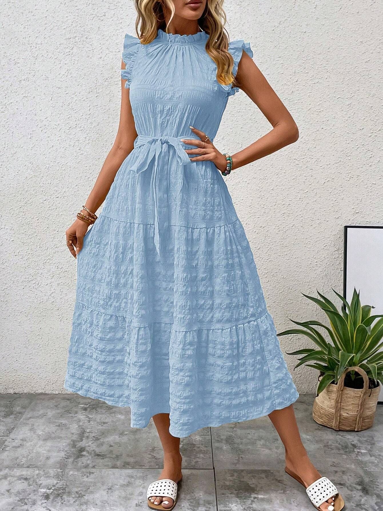 Women Summer Ruffle Edge Strappy Dress 8