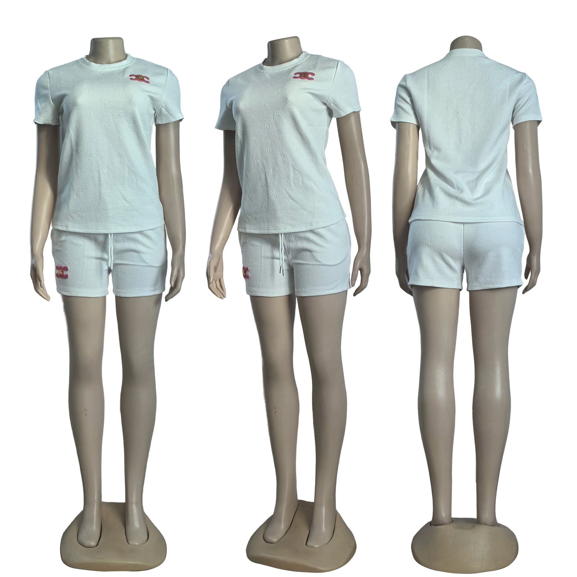 Fashion Casual Women's Jacquard Short Sleeve Shorts Set 4