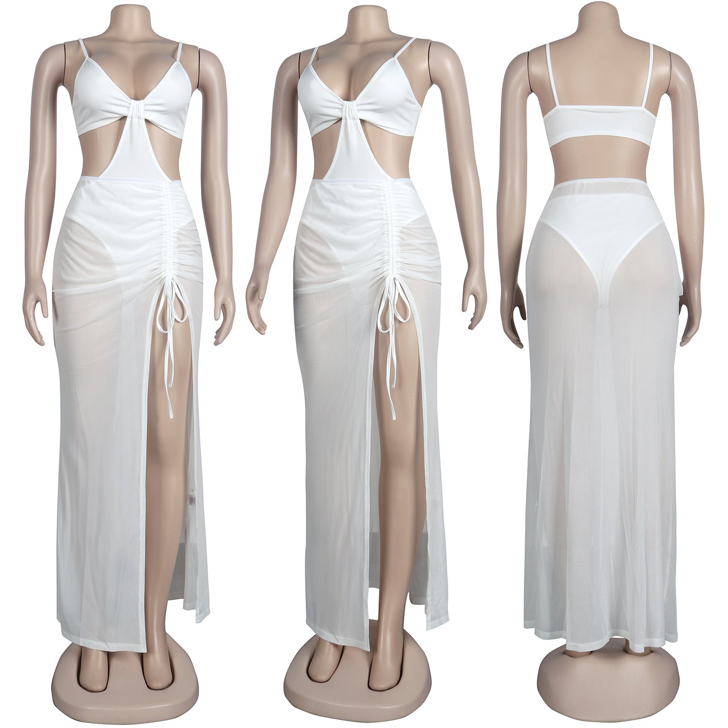 Women Sexy Suspender Crop Top and Slit Skirt Two-piece Set 15