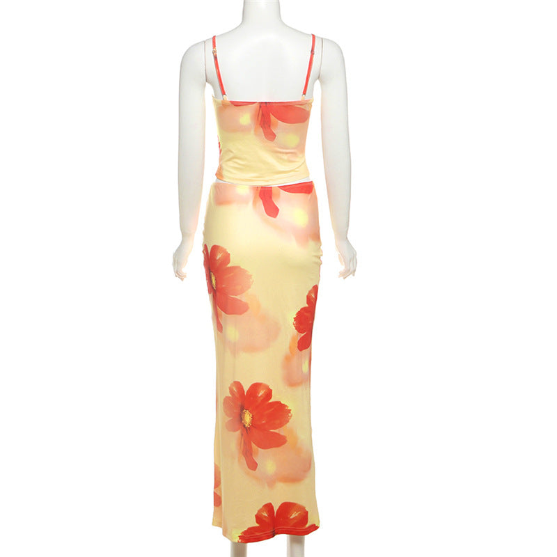 Women Summer Sexy Print Suspender Top Bodycon SkirtTwo Piece Set 10