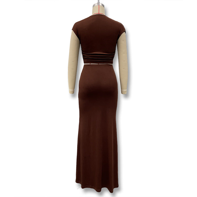 Summer solid color women Slash Shoulder Crop top high waist Bodycon skirt set 13