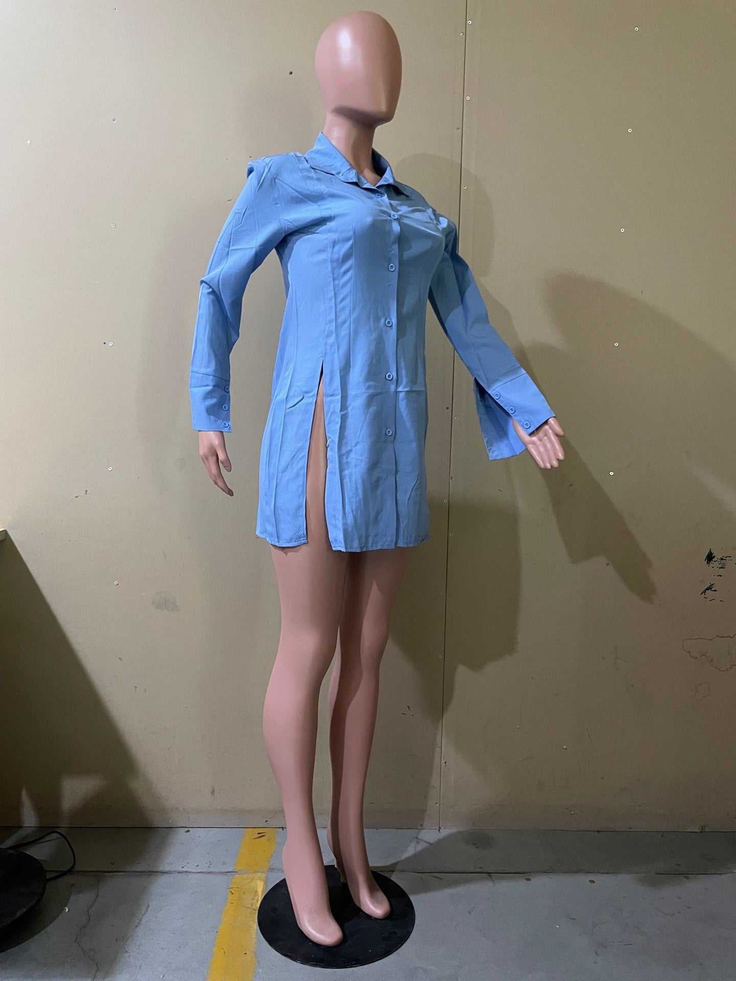 Women Spring Fashion Slit Turndown Collar Shirt 10