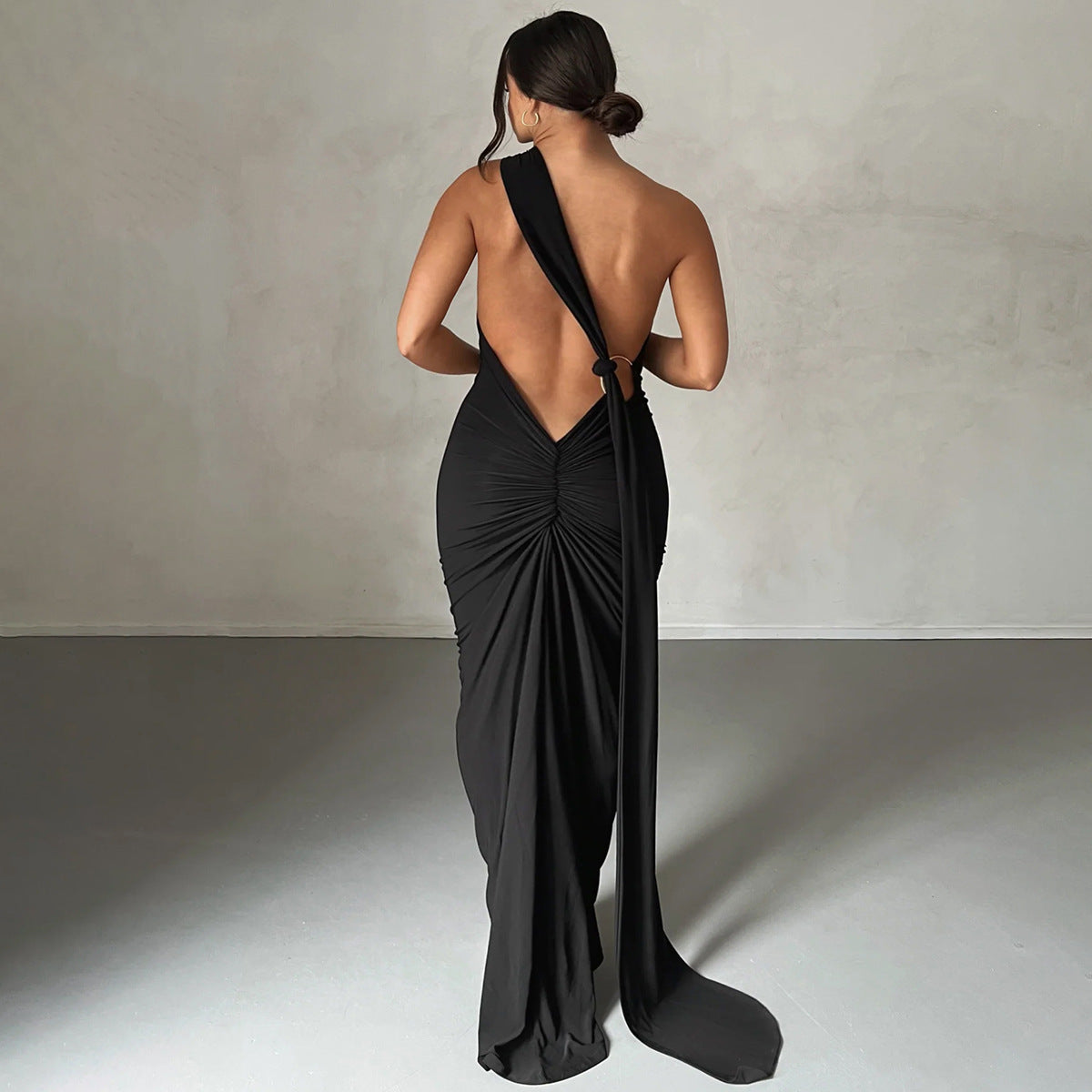 Plus Size Women Summer Sexy Backless Pleated Lace-Up Dress