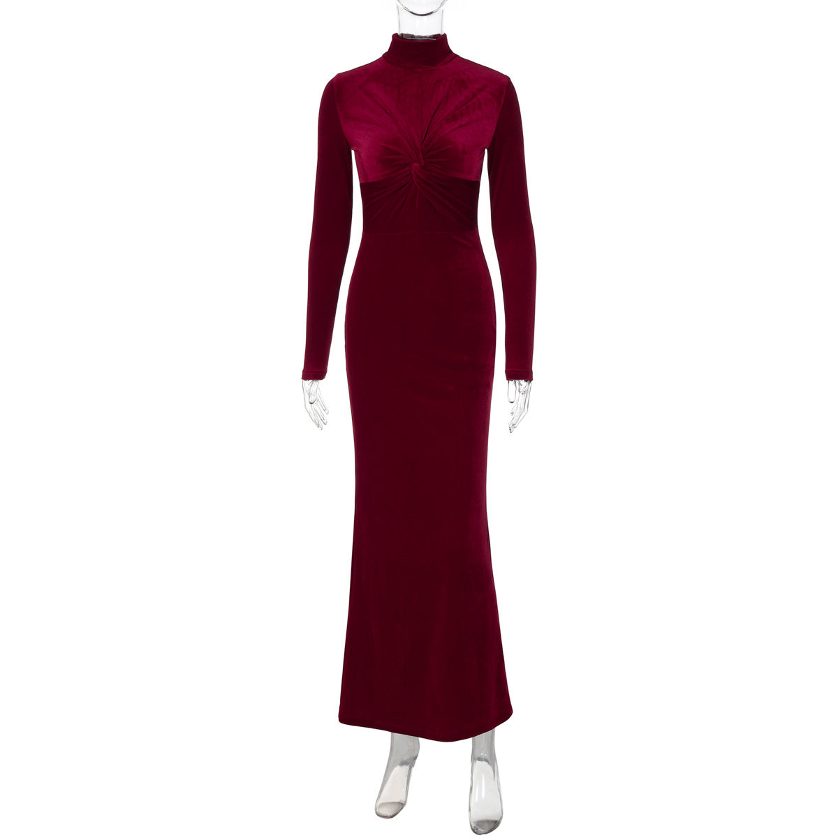 Women's Autumn Winter Fashion Chic Slim Solid Color High Collar Long Sleeve Dress 11