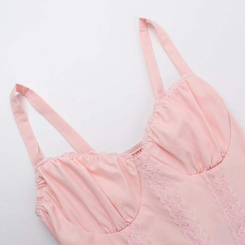 Women Lace Patchwork Suspender Bow Dress 8