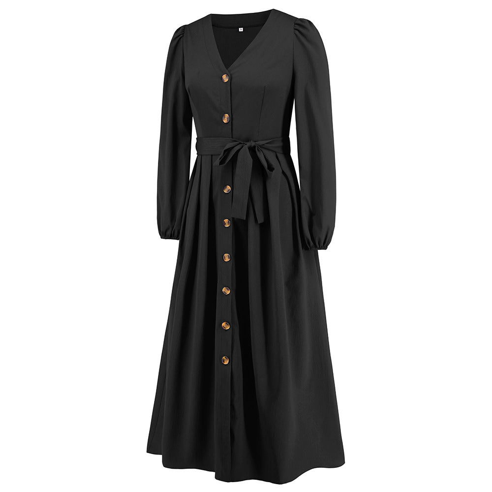 Plus Size Women V-Neck Single-Breasted Strappy Dress 26