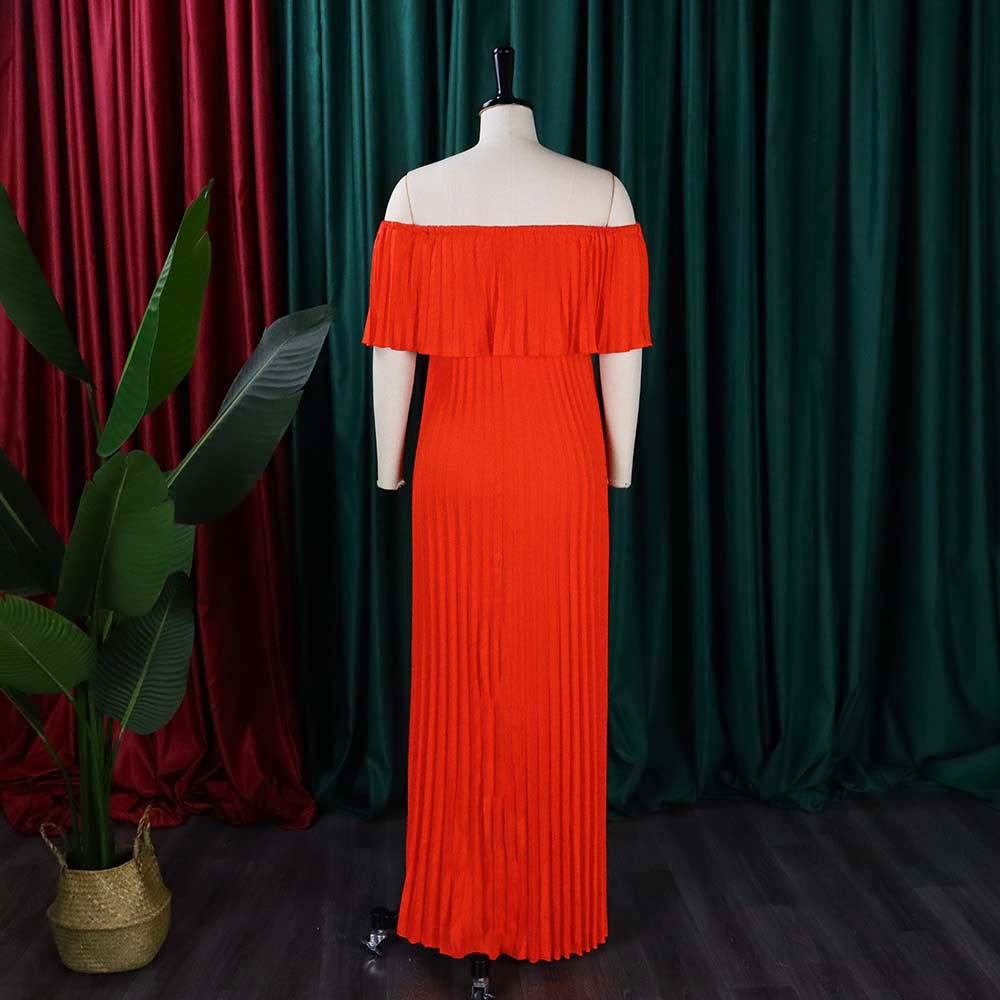 Women Sexy Off Shoulder Off Shoulder Pleated Maxi Dress 8