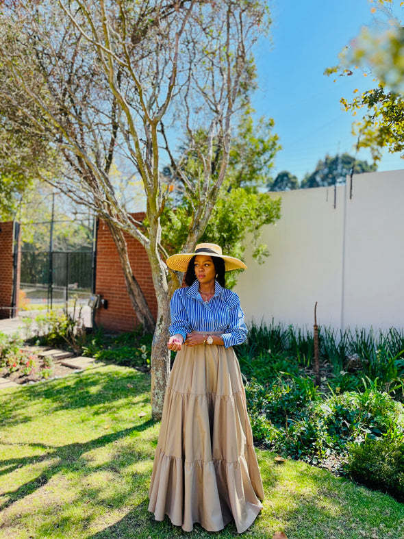 Women Striped Top and Solid Long Skirt Two Piece Set 5