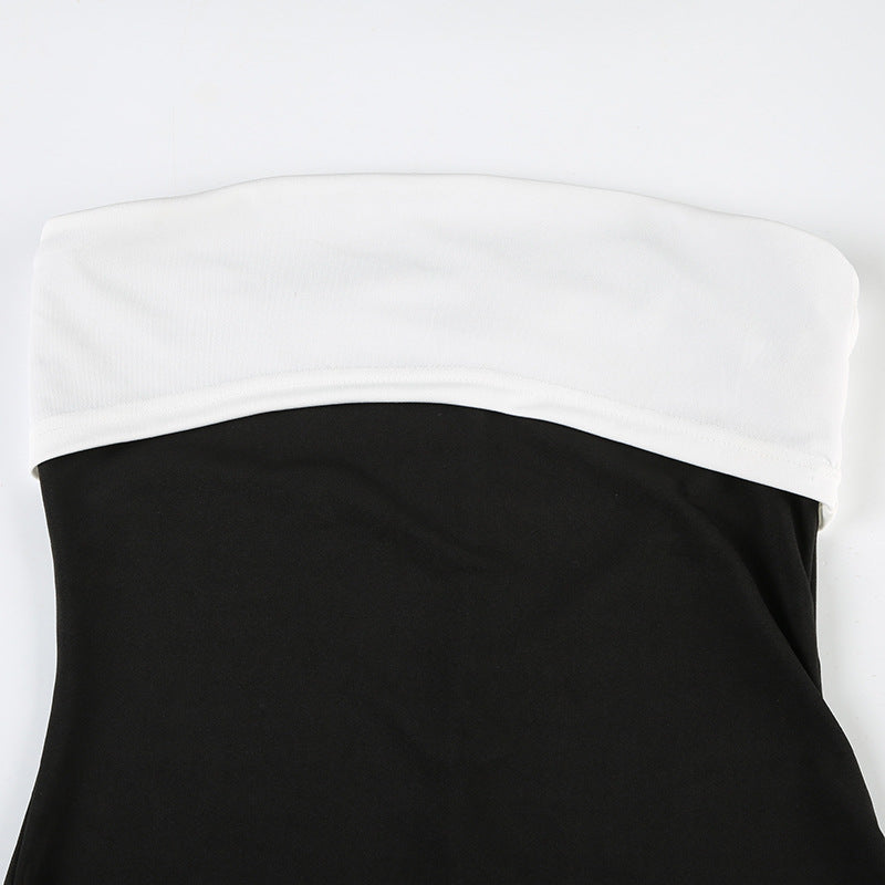 summer Women's elegant contrast color Strapless sexy split fashion Chic long dress 16