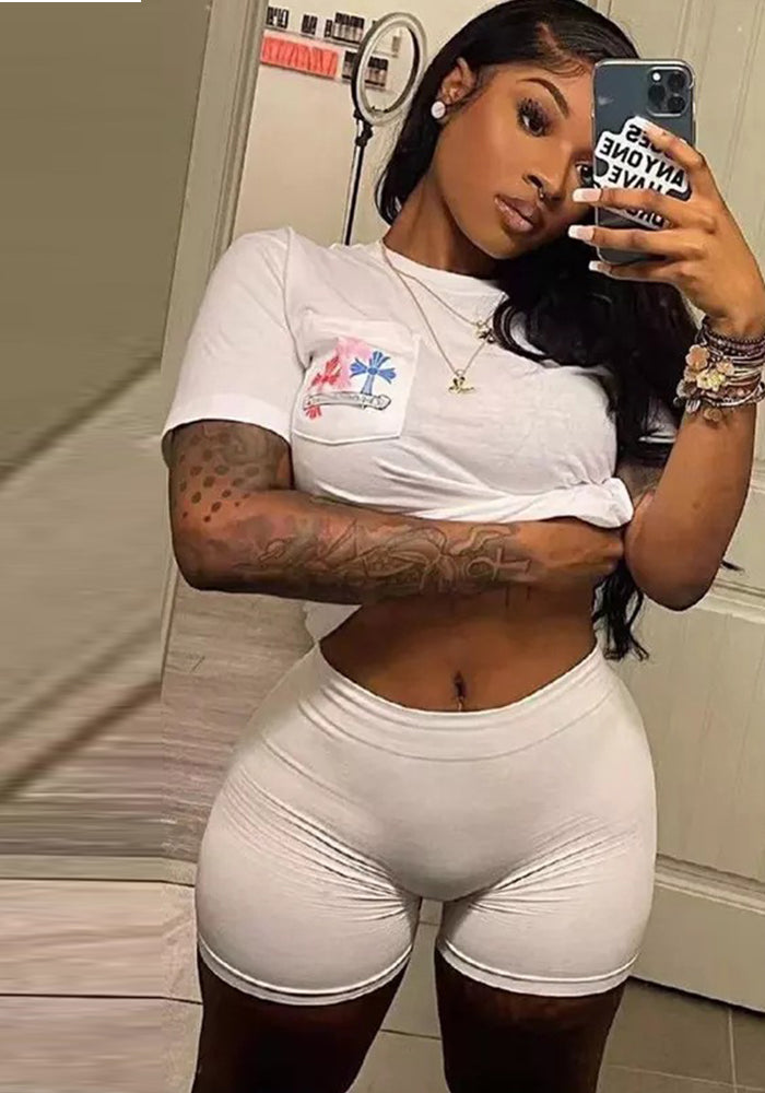 Women Casual Sports Top and Shorts two-piece set