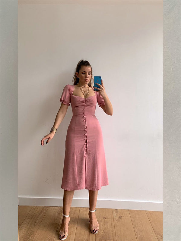 Women's Spring/Summer Chic V-Neck Single Breasted Midi Dress 25