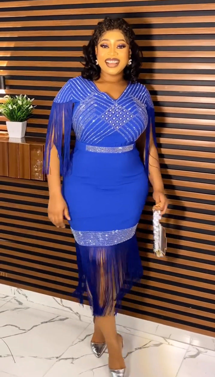 Plus Size Women African Beaded Fringe Dress 11