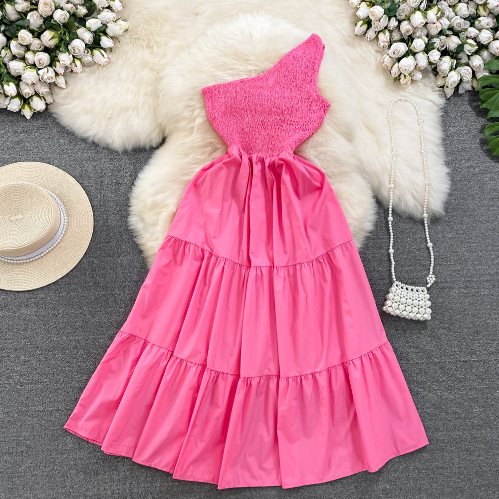 Retro Chic Sleeveless Slash Shoulder Slim Waist Slim Fit Beach Holidays A-Line Long Dress 31