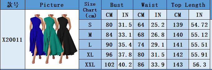 Summer Fashion Women's Sleeveless Slash Shoulder Solid Color Slim Waist Slit A-Line Dress 9