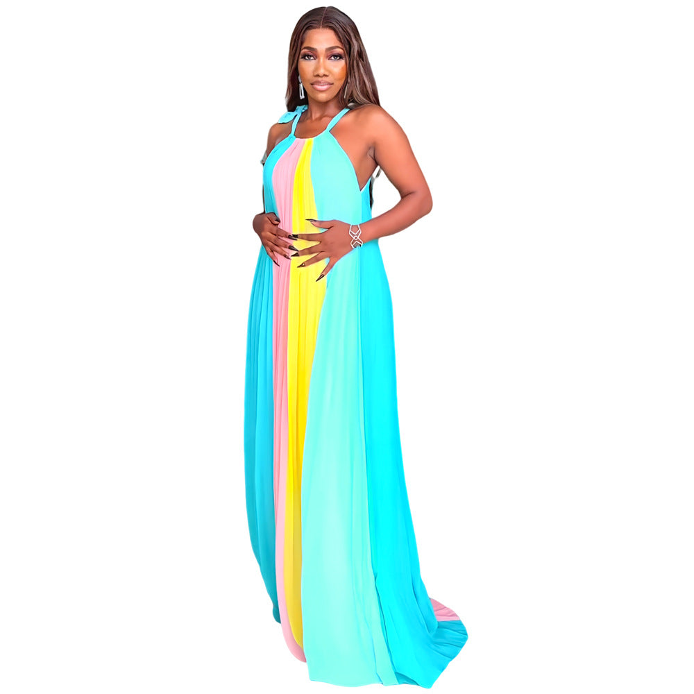 Women Sleeveless Backless Loose Pleated Dress 6