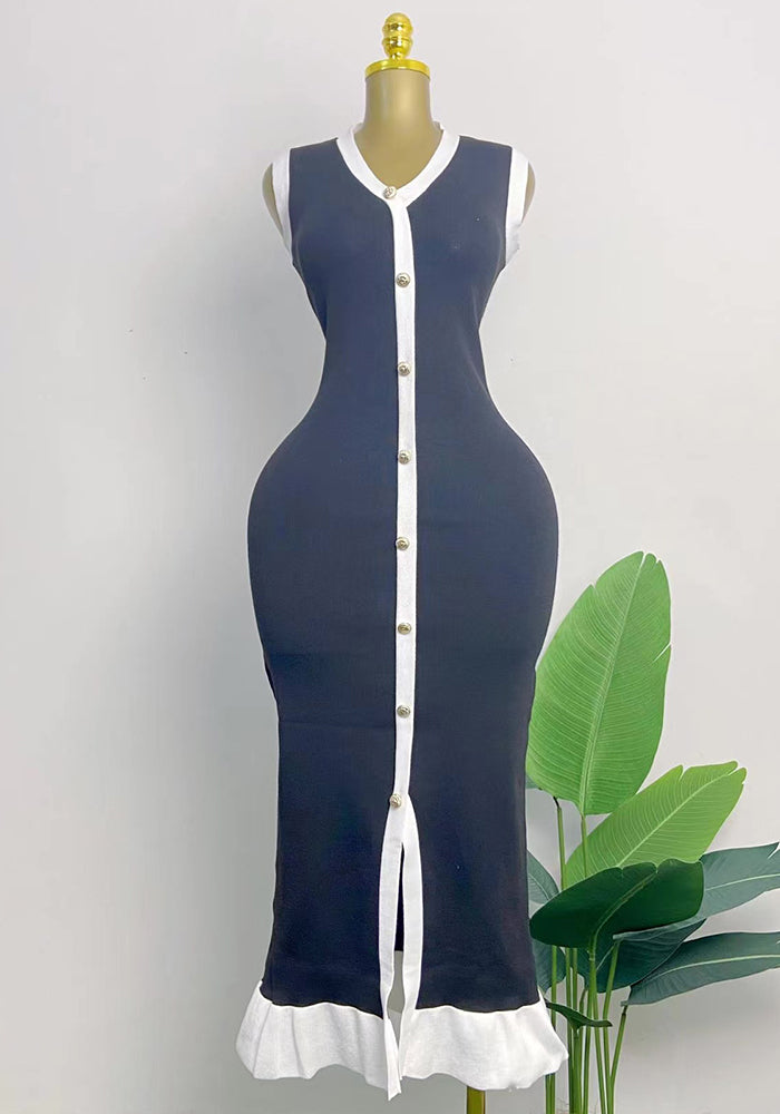 Women V-neck sleeveless contrasting sexy summer dress