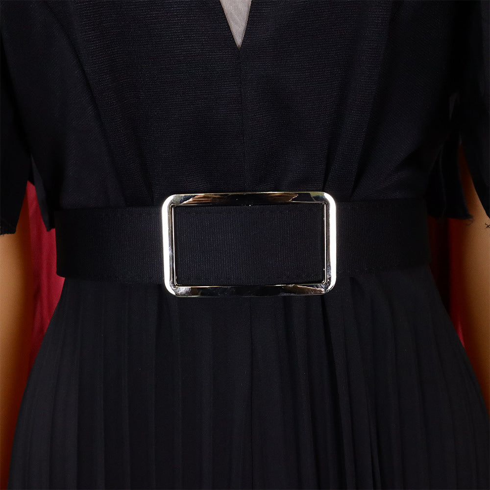 Belted Plus Size Women'smesh See-Through Sexy Pleated Wide Leg Slim Waist Jumpsuit 16