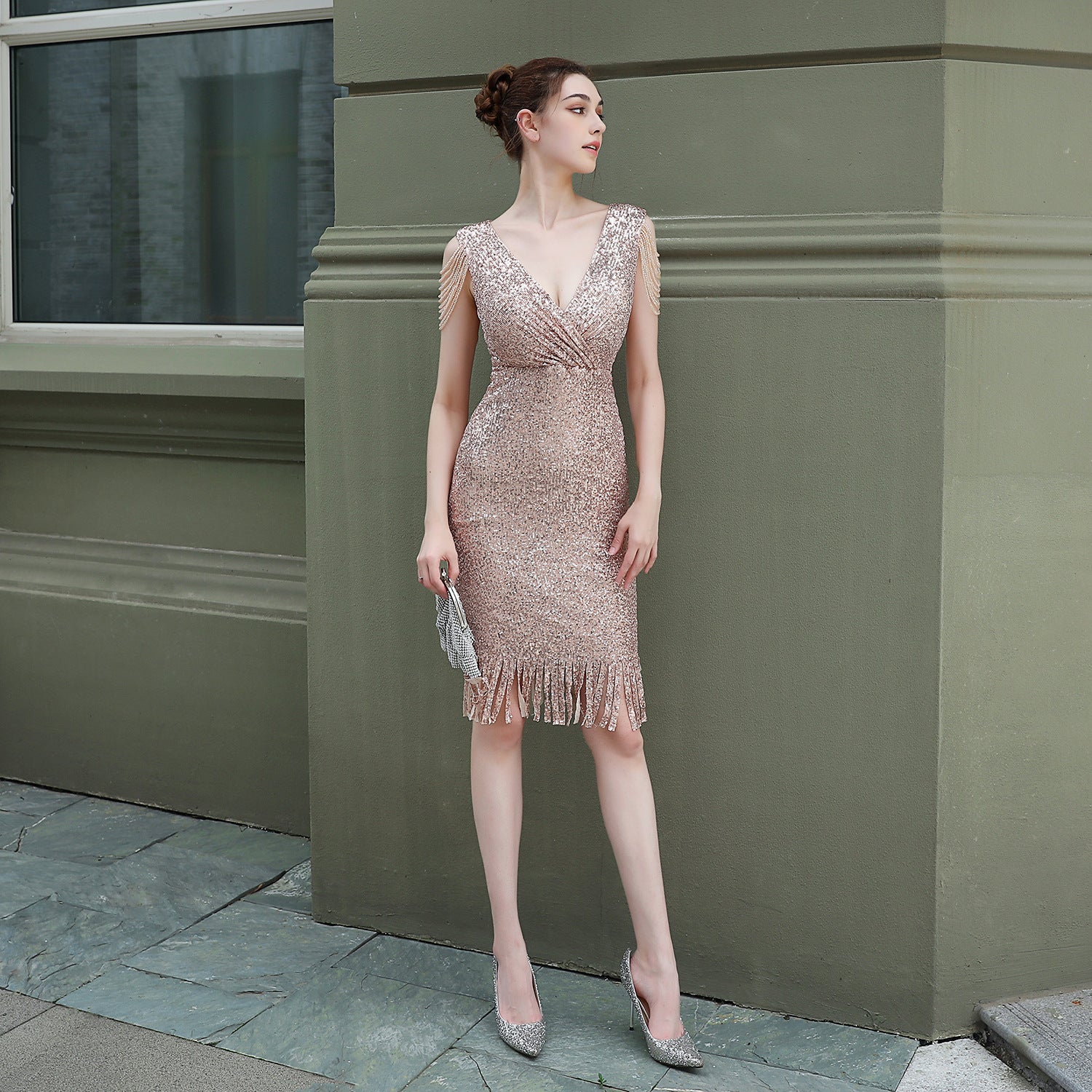 Women'S Sexy V-Neck Sequins Short Formal Party Evening Dress 7