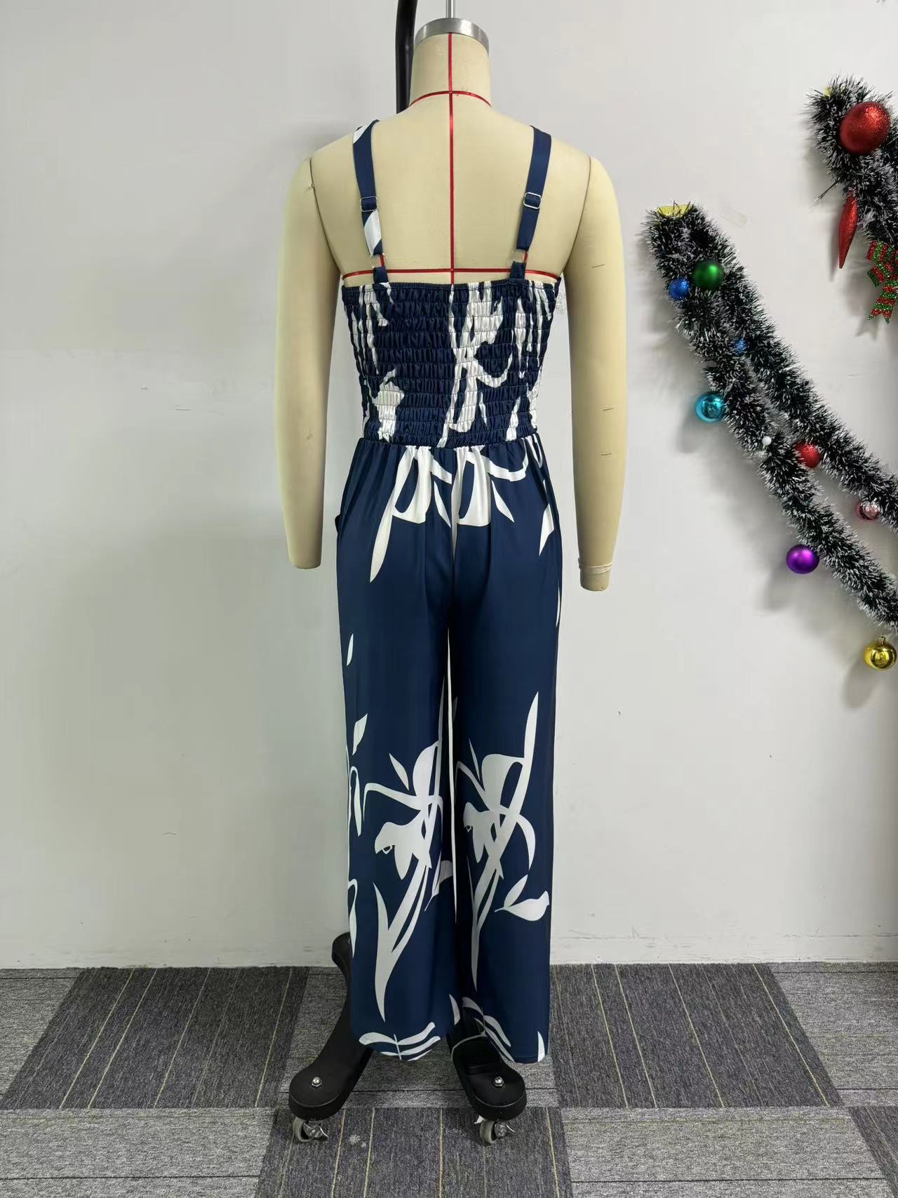 Printed Hollow Strap Wide-Leg Jumpsuit 7