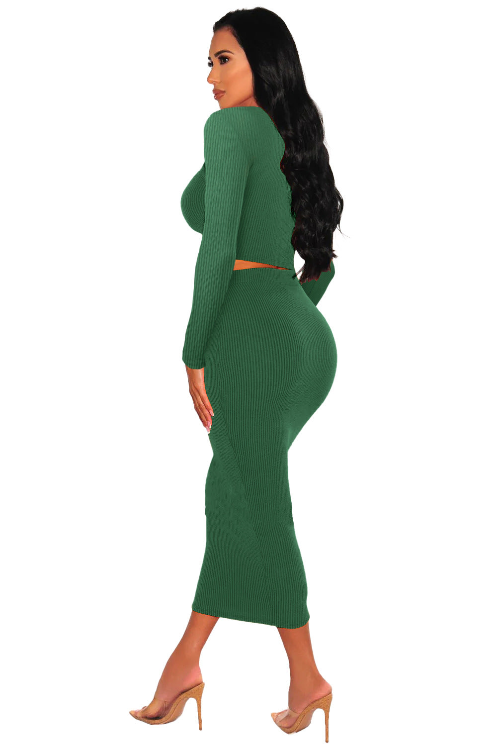 Women Long Sleeve Top and Bodycon Skirt Two Piece Set 7
