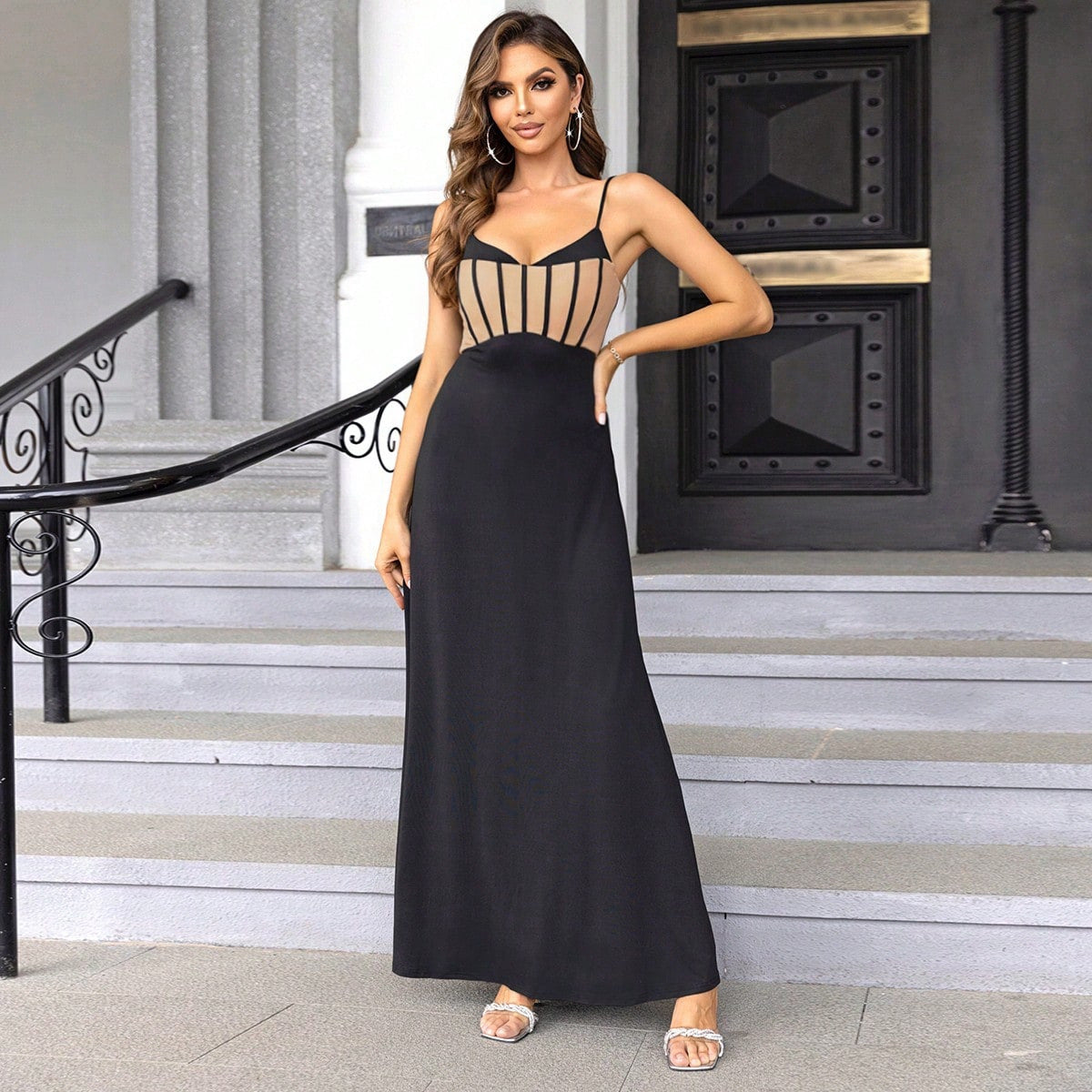 Women's Elegant Slim Waist Strap Long Dress