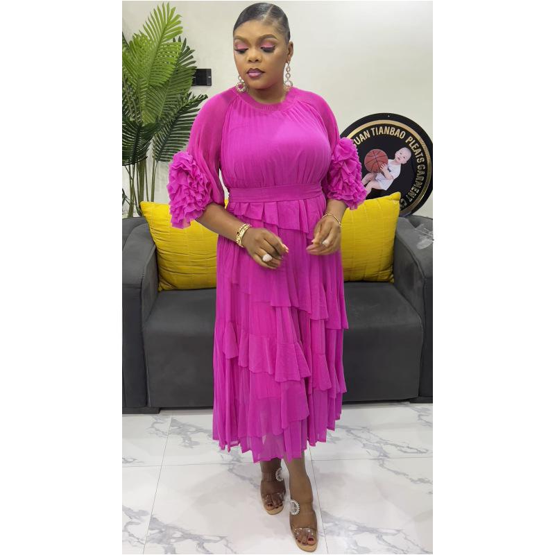 Plus Size African Women pleated Bell Bottom sleeve dress 6