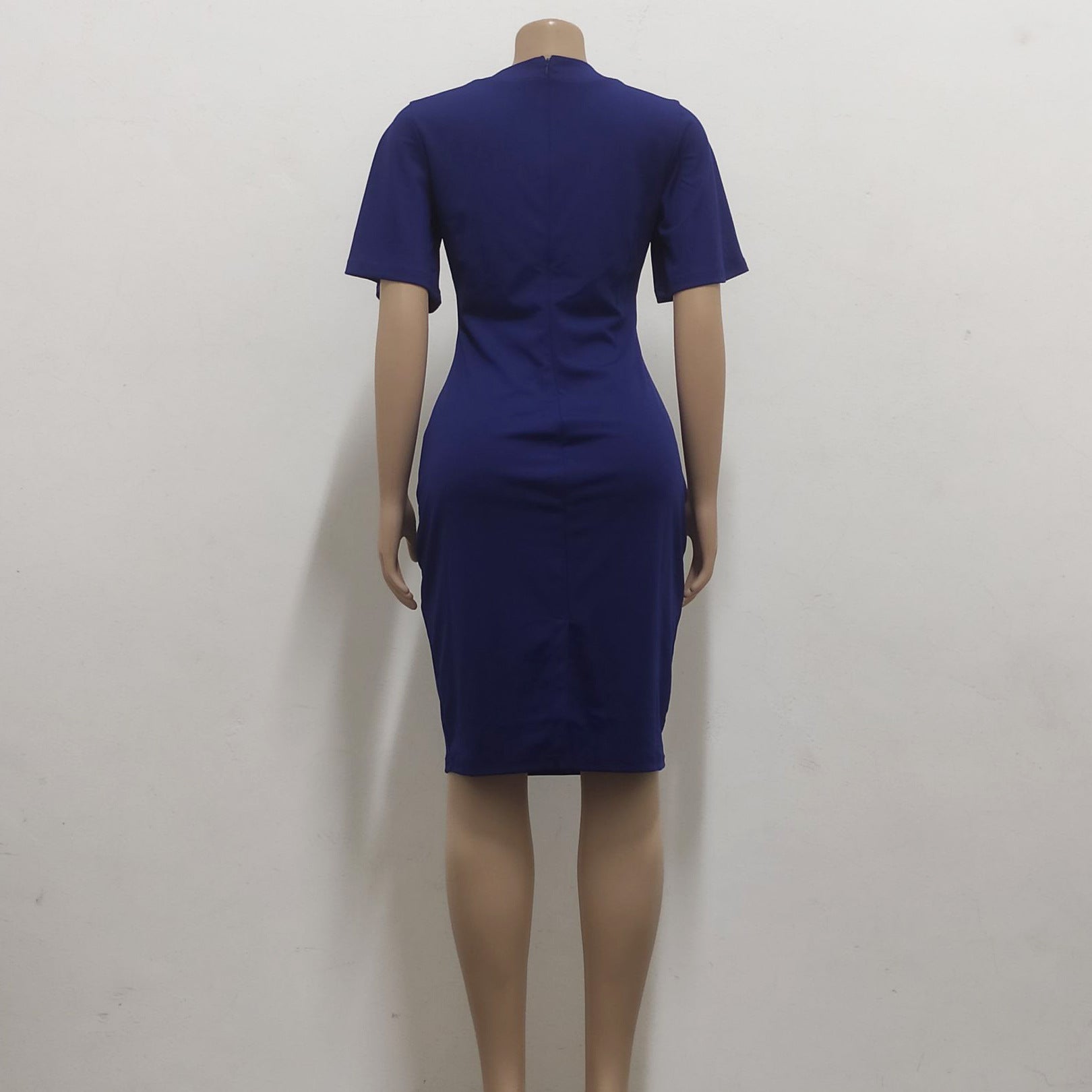 Women Sexy Solid Round Neck Short Sleeve Dress 25