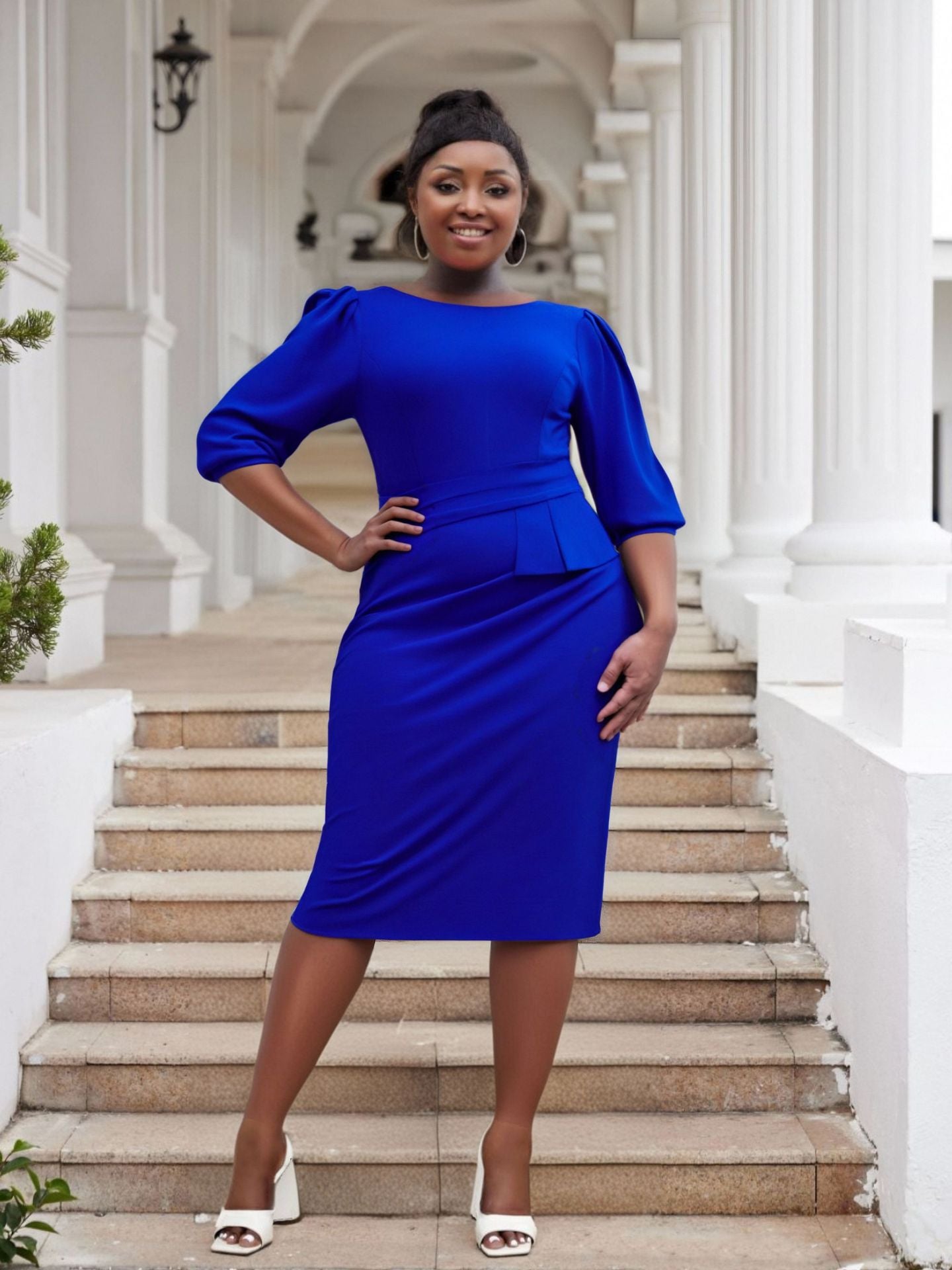 Plus Size Women o-neck pleated dress 4